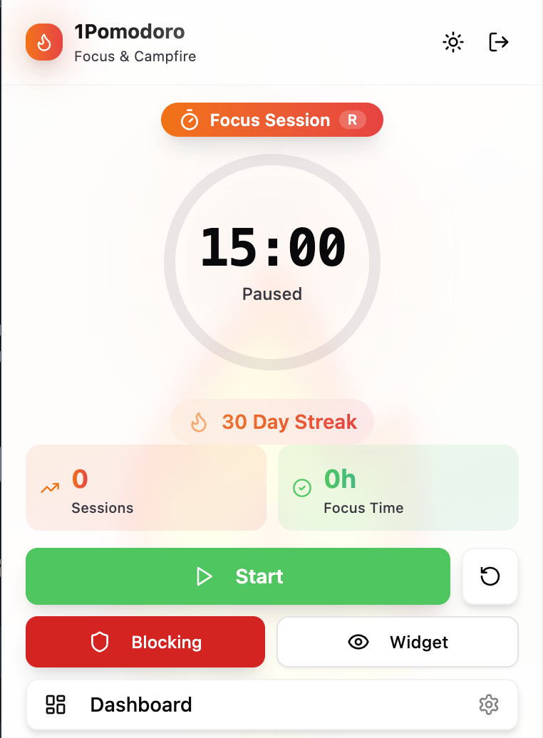 1Pomodoro Popup Interface